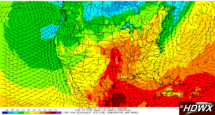 1000-hPa equivalent potential temperature and winds