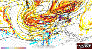 500-hPa vorticity, heights, winds