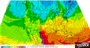 1000-hPa equivalent potential temperature and winds