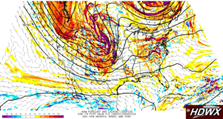 500-hPa vorticity, heights, winds