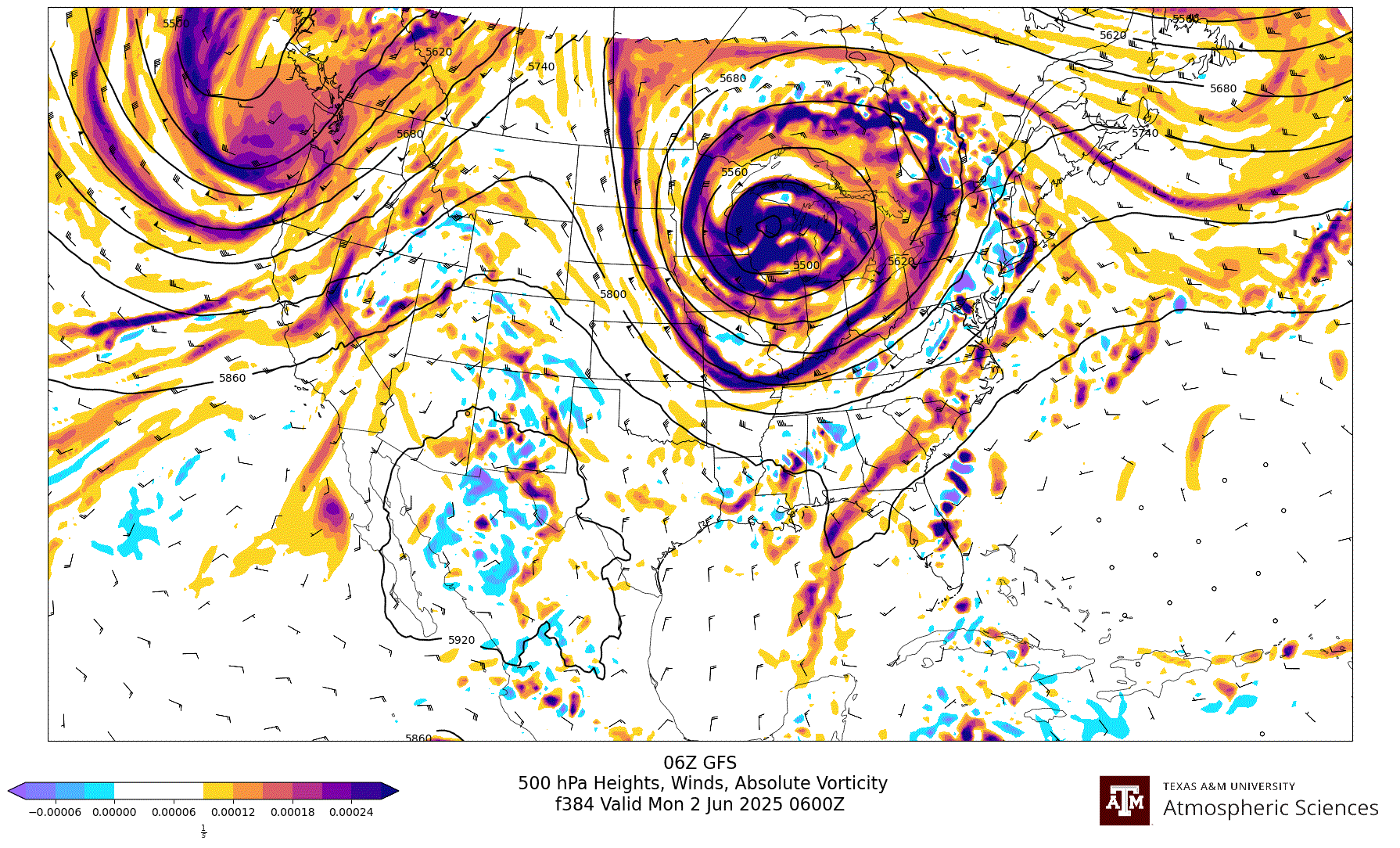 GFS 500 hPa Heights, Winds, Vorticity
