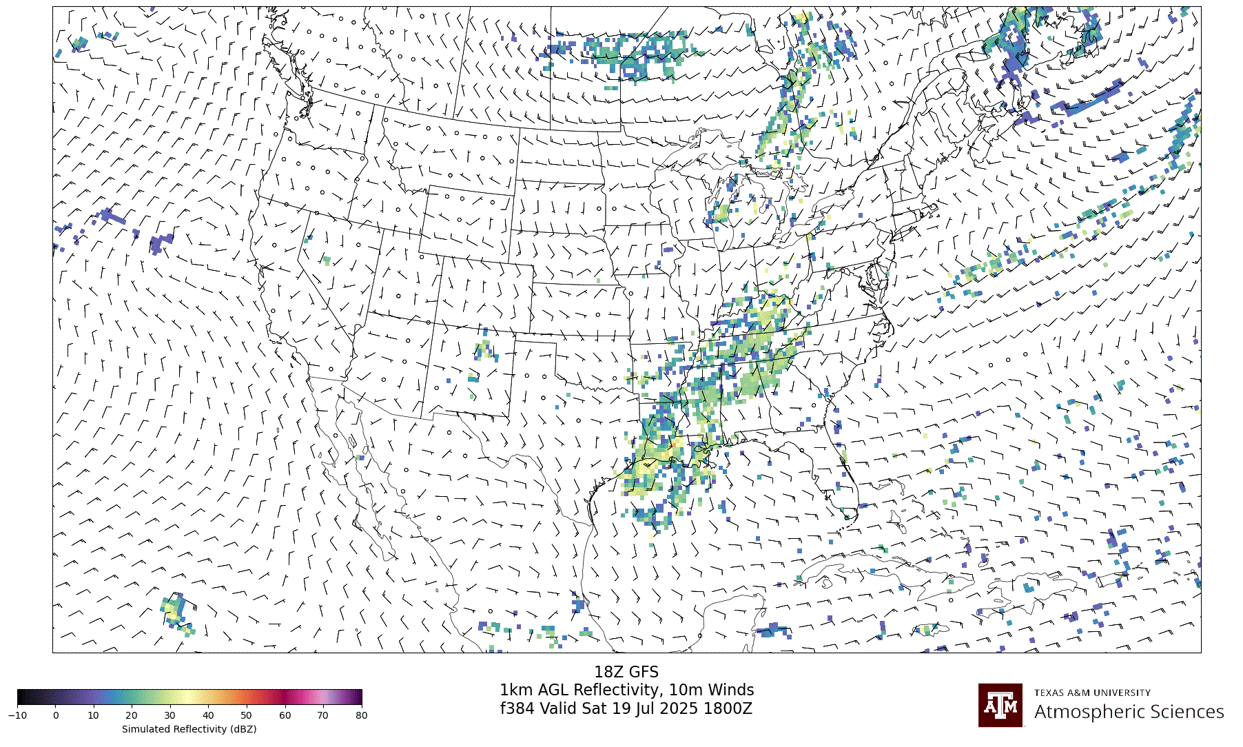 GFS Simulated 1km AGL Reflectivity
