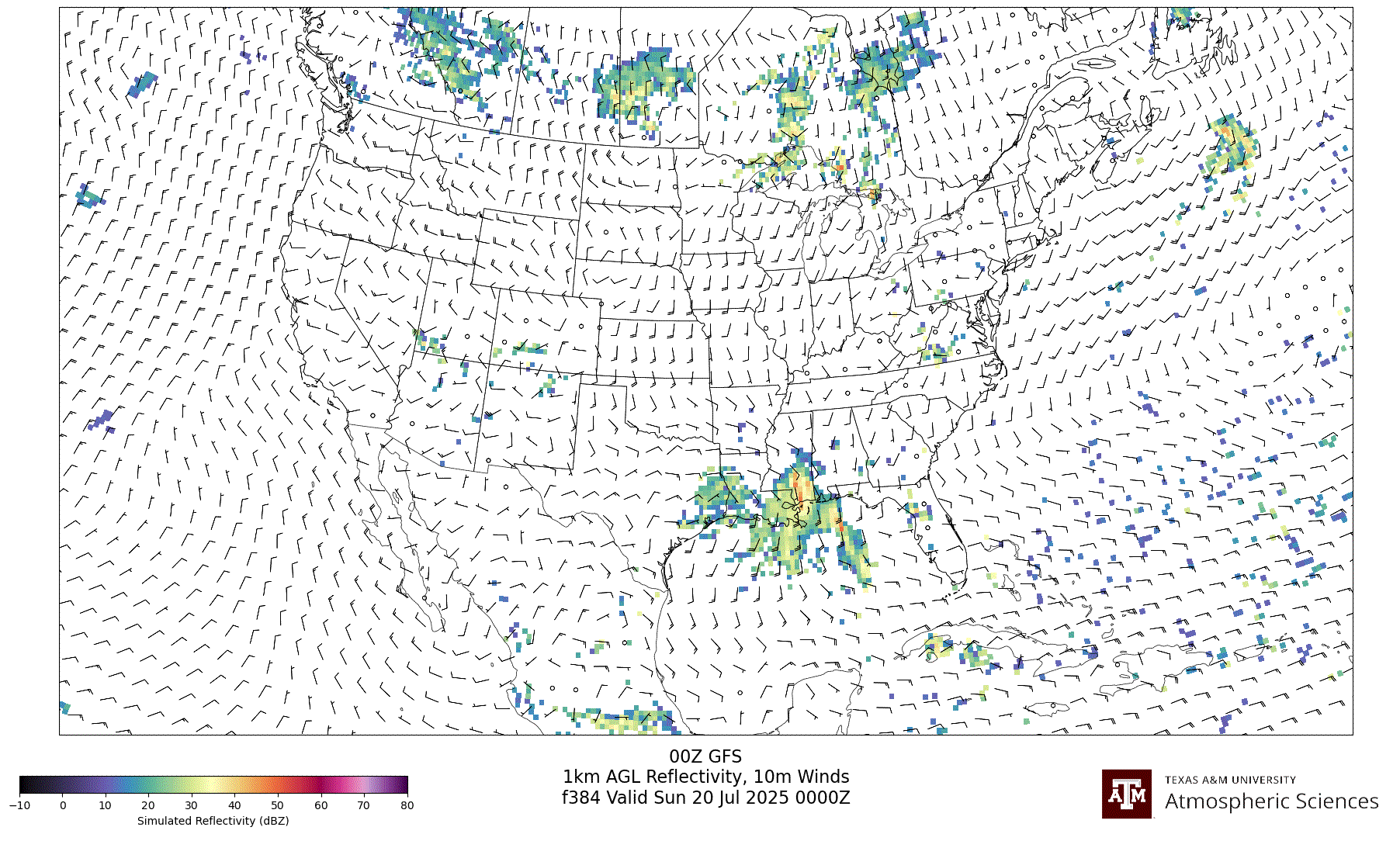 GFS Simulated 1km AGL Reflectivity