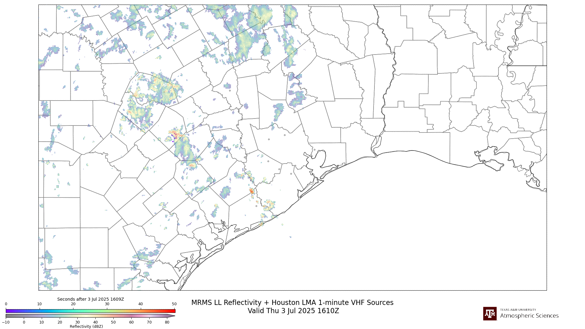 HLMA 1-minute VHF Sources + MRMS Reflectivity