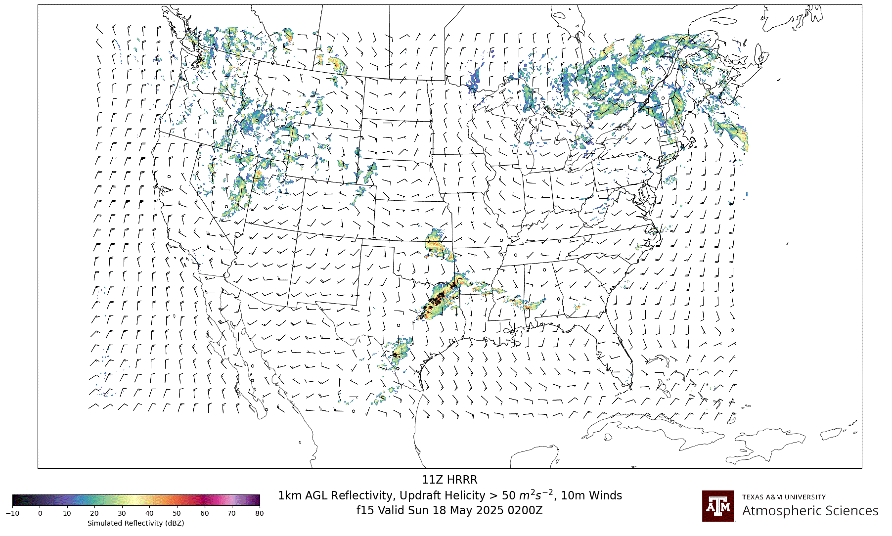 HRRR Simulated 1km AGL Reflectivity