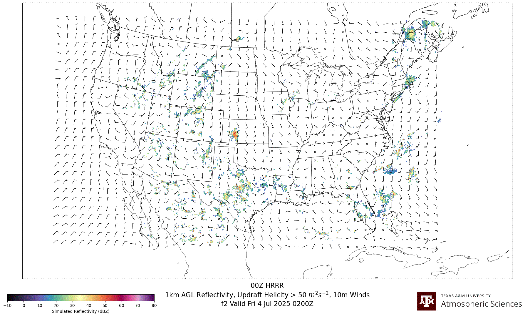 HRRR Simulated 1km AGL Reflectivity