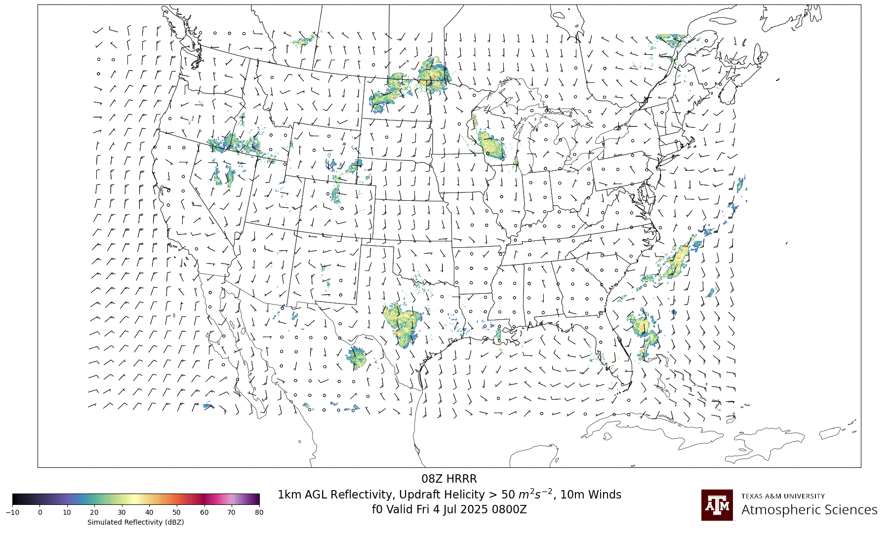 HRRR Simulated 1km AGL Reflectivity