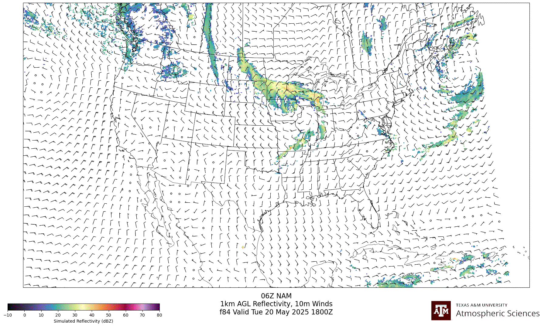 NAM Simulated 1km AGL Reflectivity