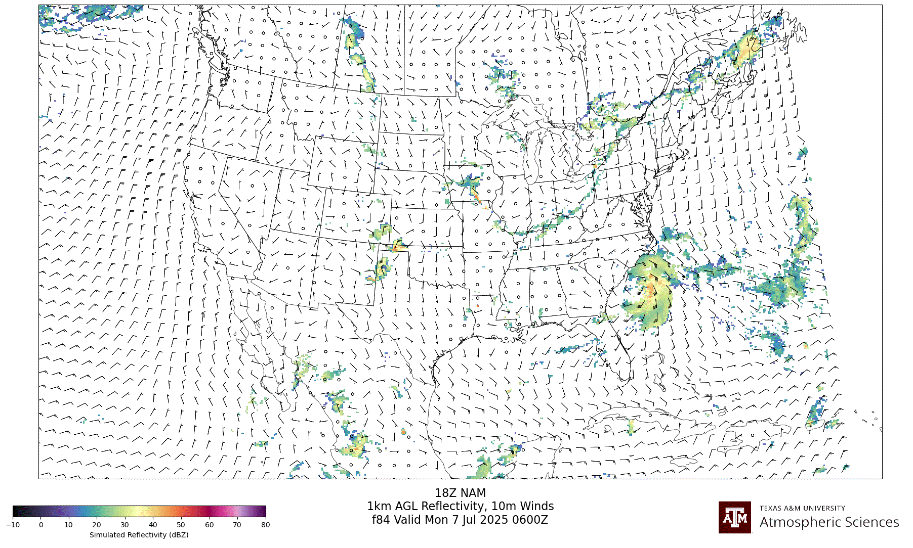 NAM Simulated 1km AGL Reflectivity