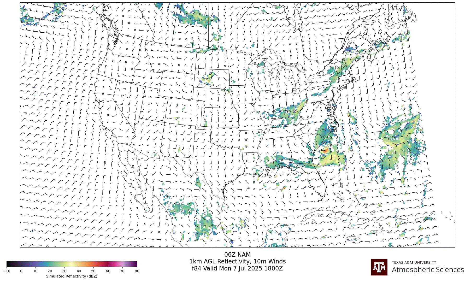 NAM Simulated 1km AGL Reflectivity
