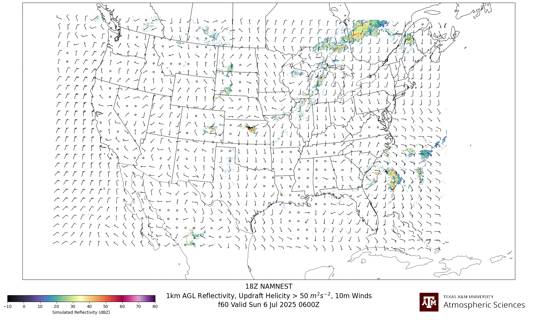 NAM NEST Simulated 1km AGL Reflectivity