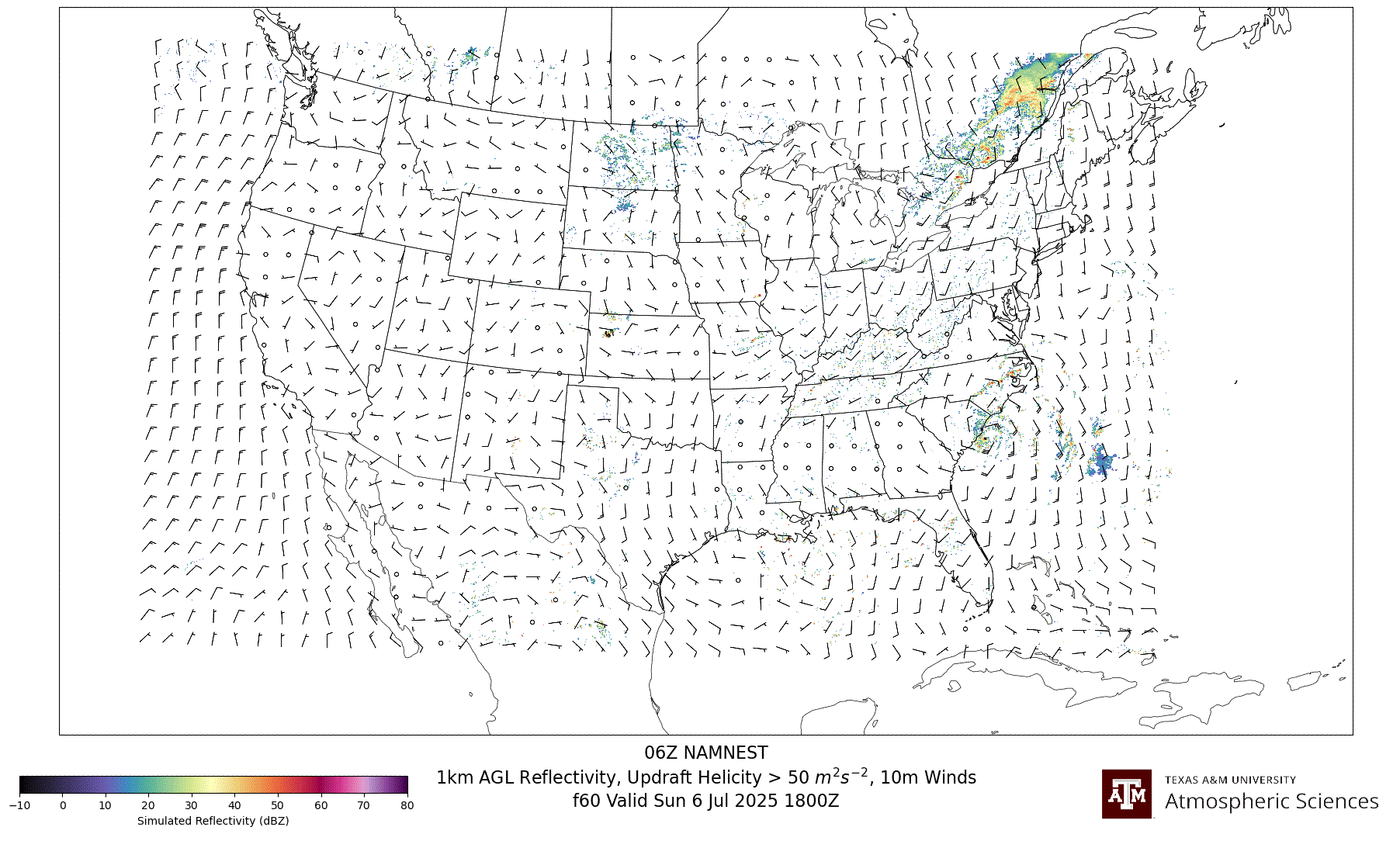 NAM NEST Simulated 1km AGL Reflectivity